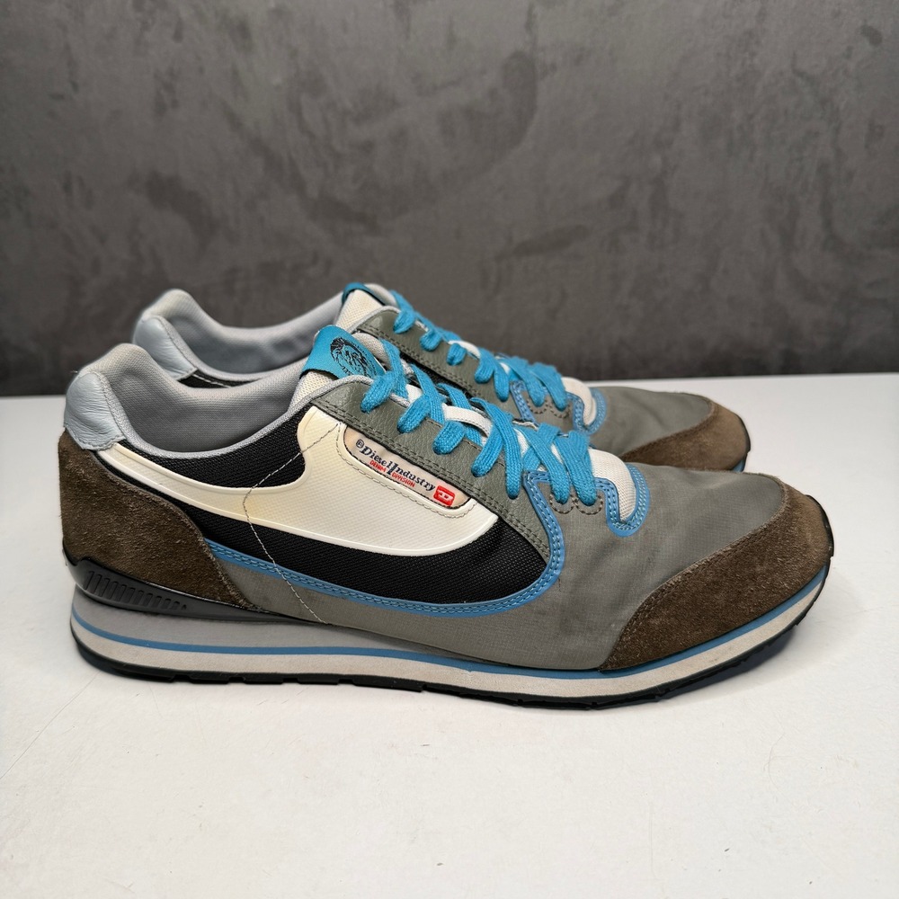 Diesel Great Era Sneakers Mens 10.5 Grey Brown Blue Suede Nylon Low Top Retro
